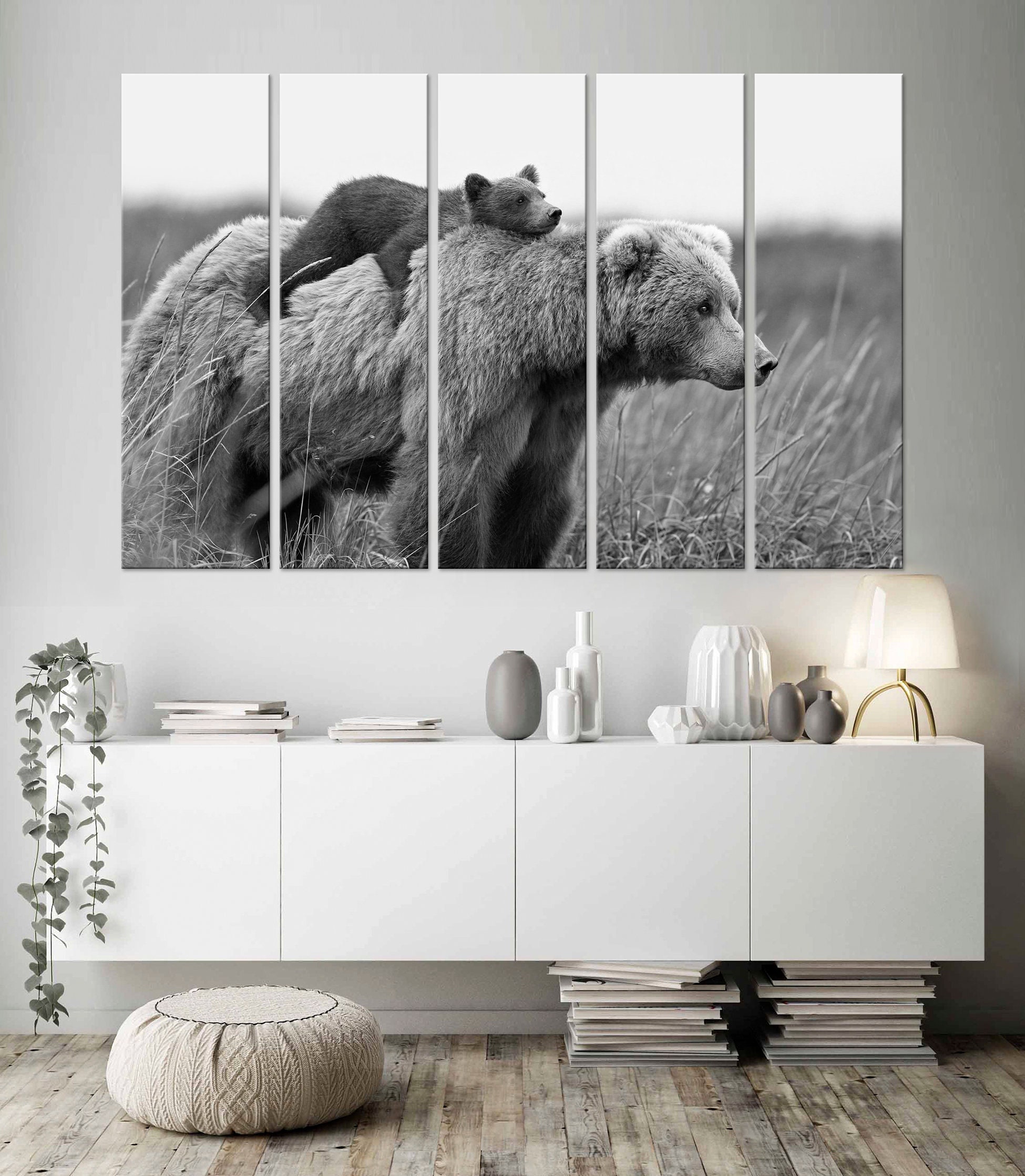 Bear canvas wall art Bear Cub Nursery wall decor Brown bear Funny Animal wall art Kids room decor Baby Animal black white print
