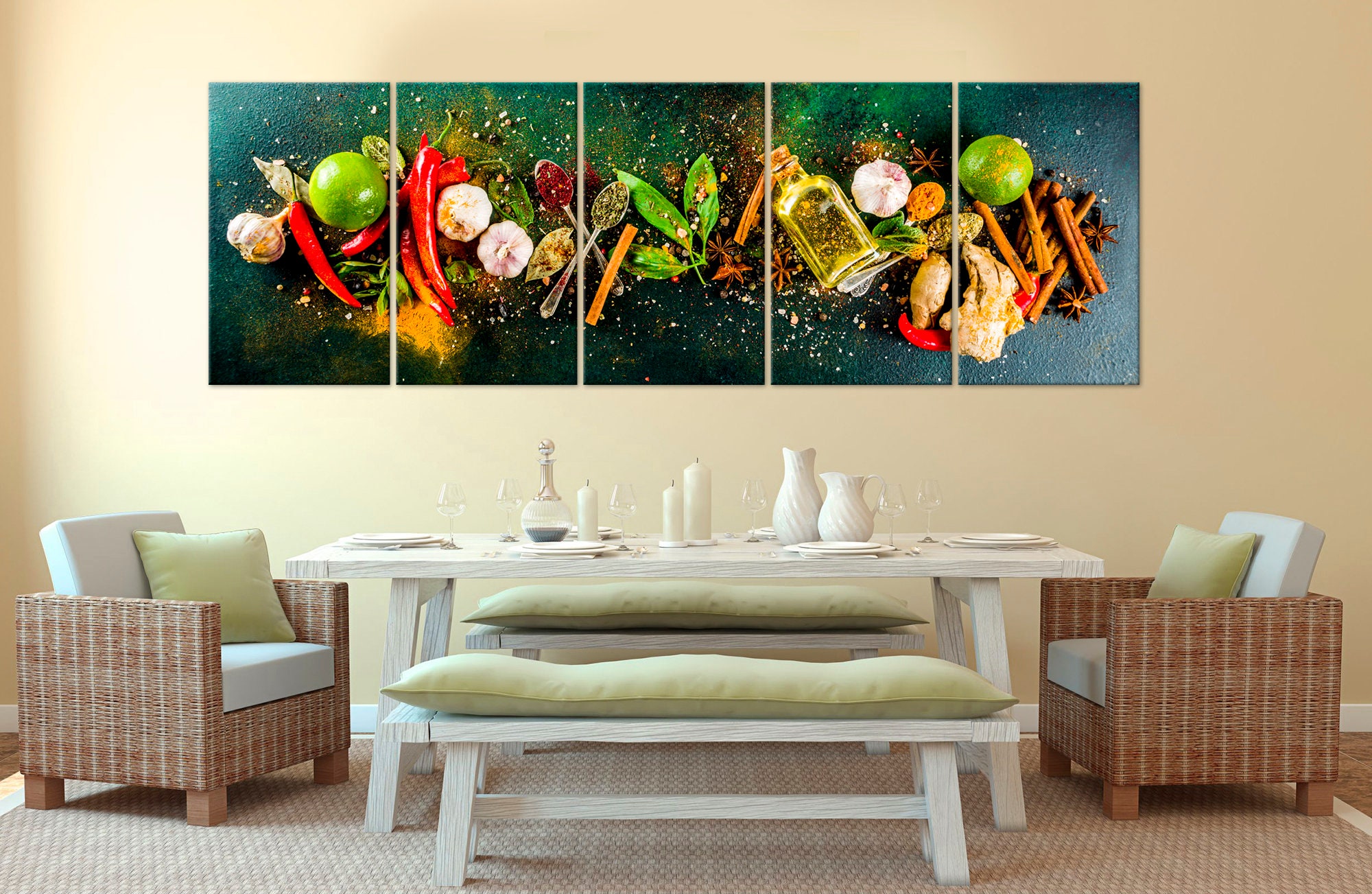 Aromatic Spices Wall Art　ビンテージ　アート Kitchen Wall Decor Colorful Spices Seasoning Spoon Canvas