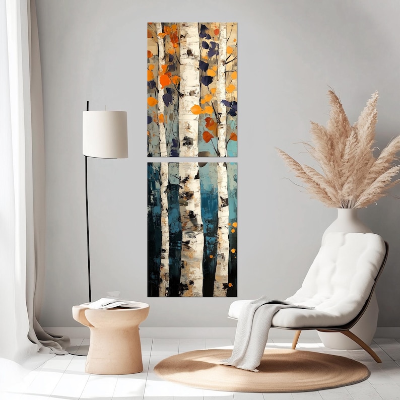 Birch Tree Canvas Wall Art: Autumn Aspen Forest Print Tall Narrow Decor ...