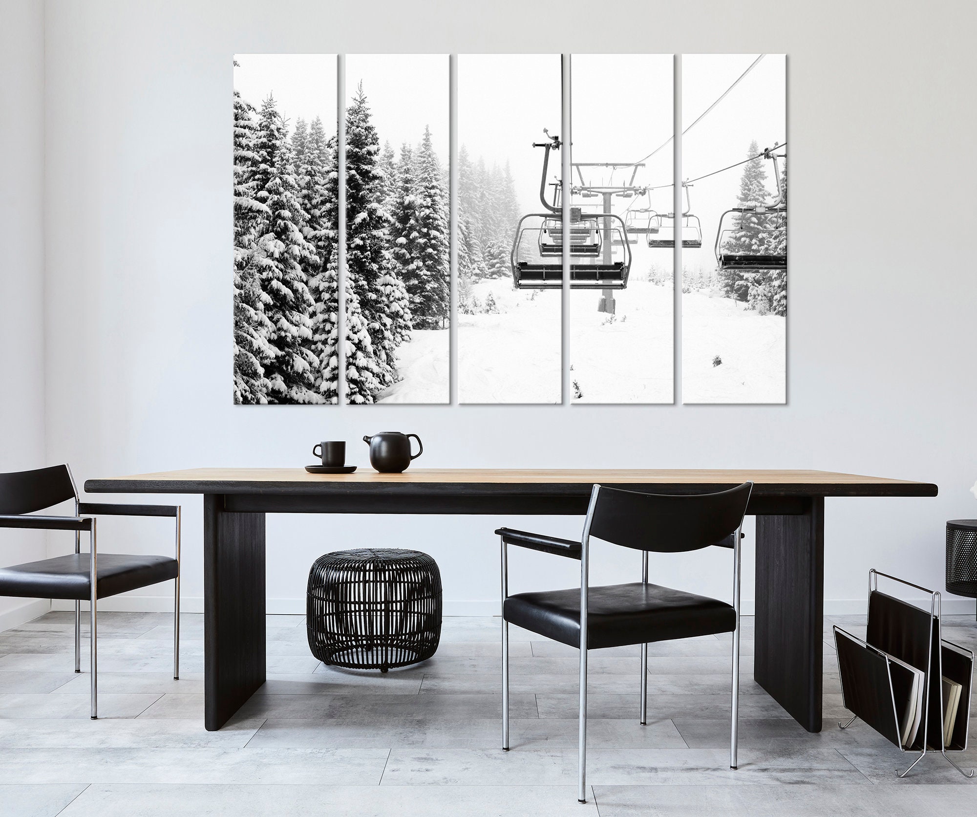 Ski Lift Canvas Print Snow Covered Spruce Trees Winter Wall Art Ski ...