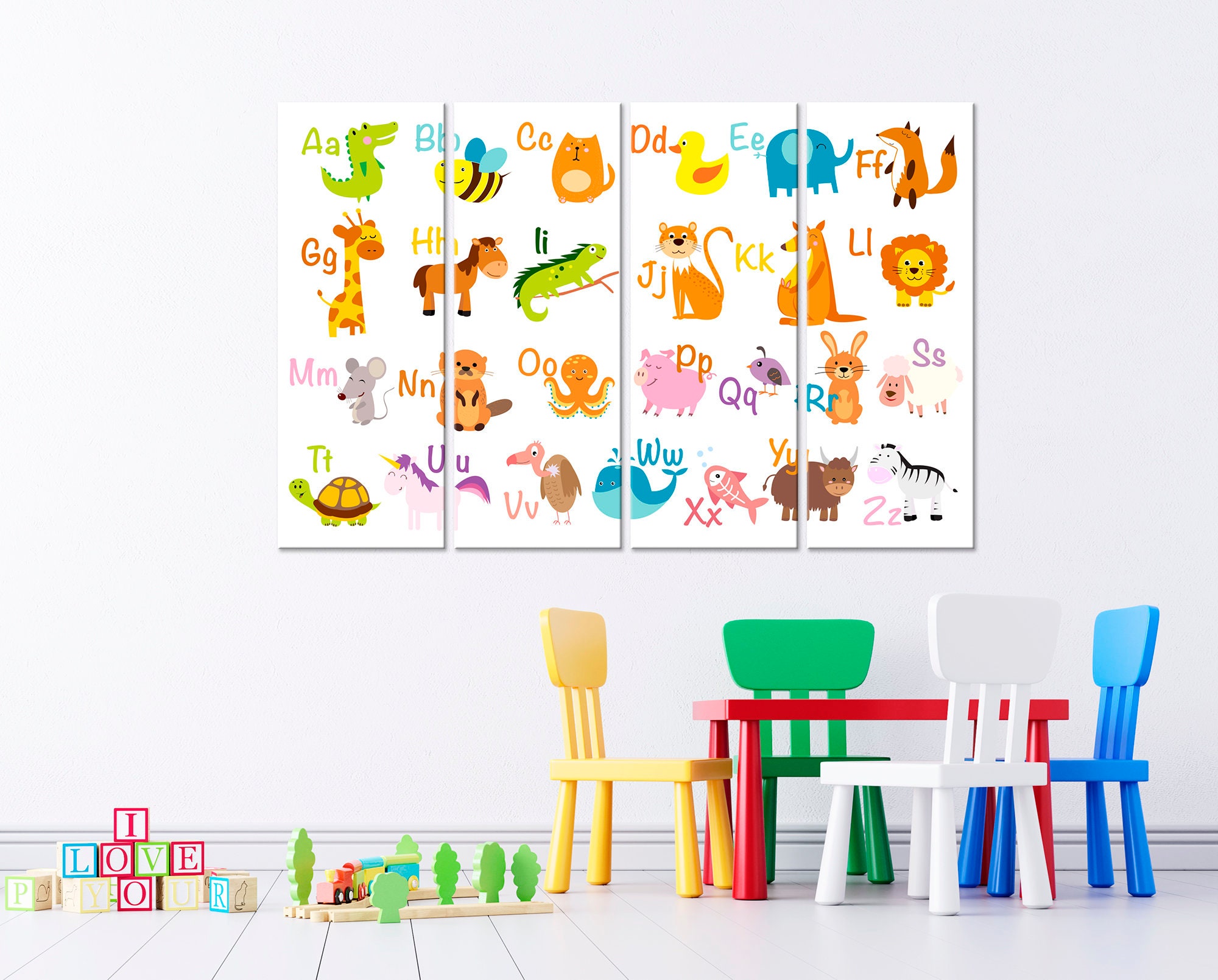 Animal Alphabet Canvas Wall Art ABC Poster Educational Print Kids ...