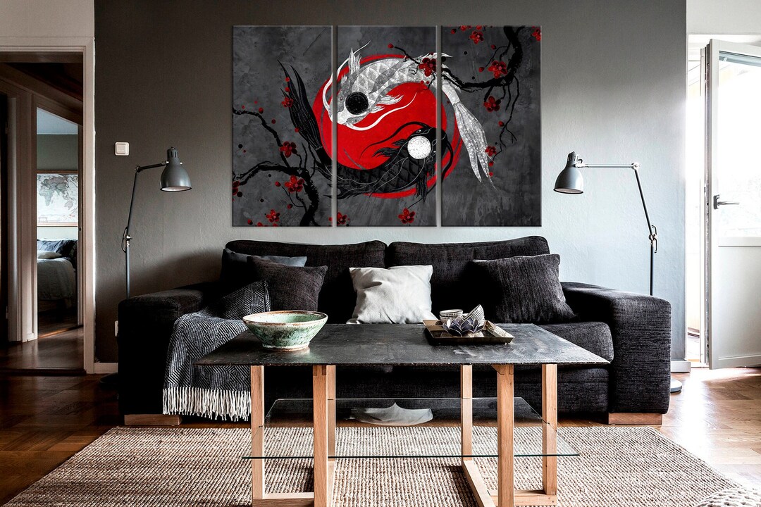 Koi Fish Canvas Wall Art Yin Yang Print Japanese Decor Modern Chinese ...