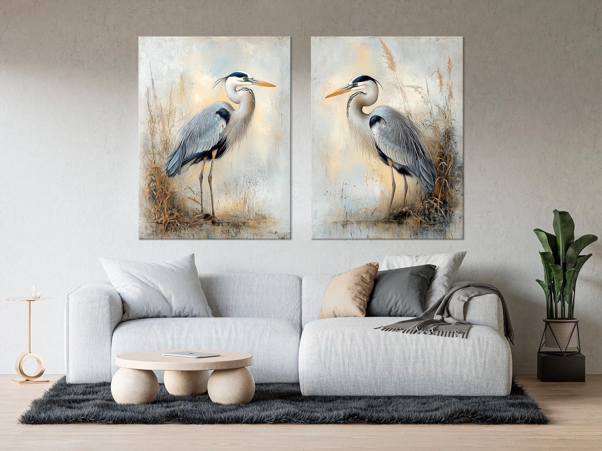 Heron Canvas Wall Art Set of 2 Blue Herons Print Rustic Decor Modern ...