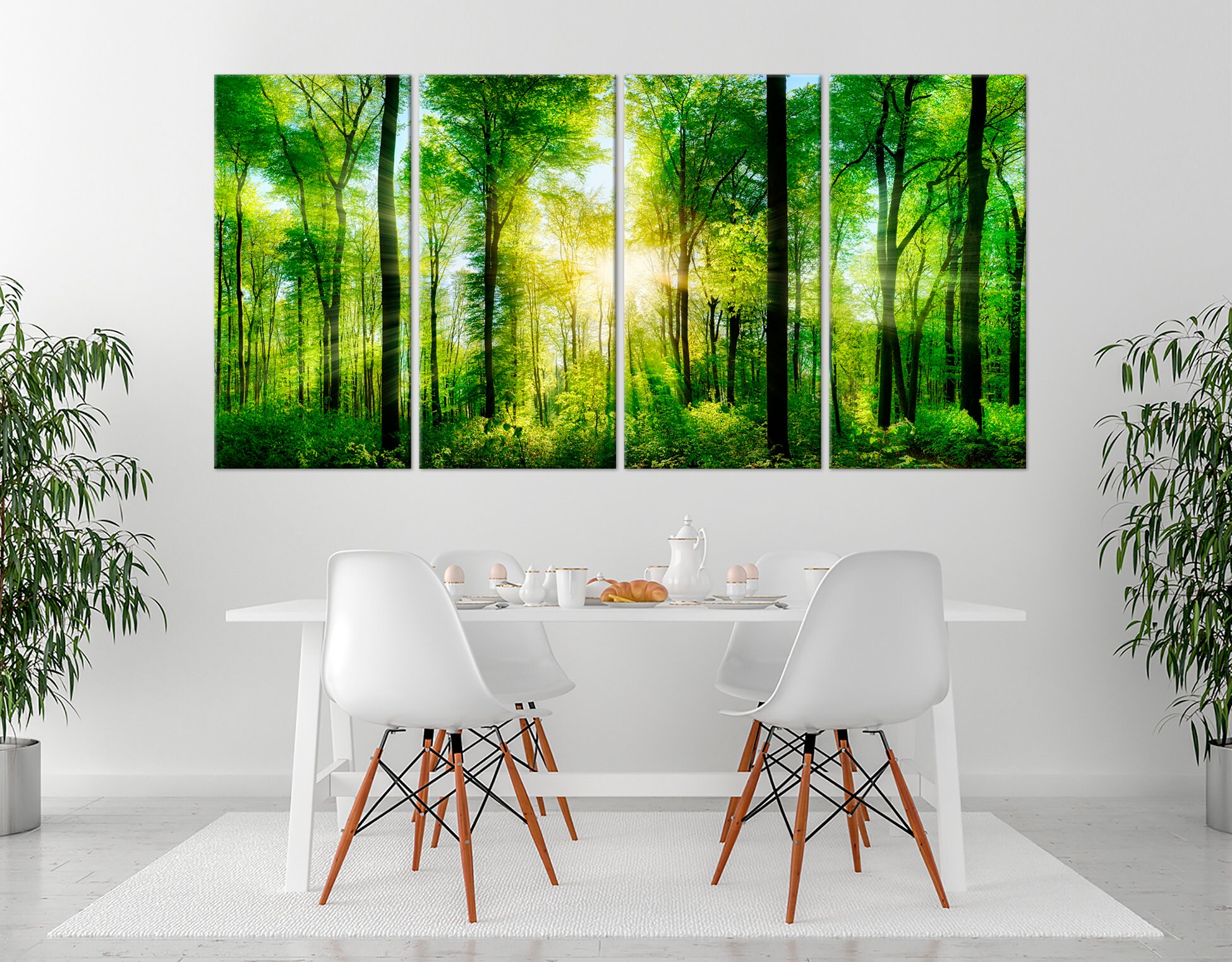 Forest Print Tree Wall Art Sunlight Forest Canvas Green Tree Painting ...