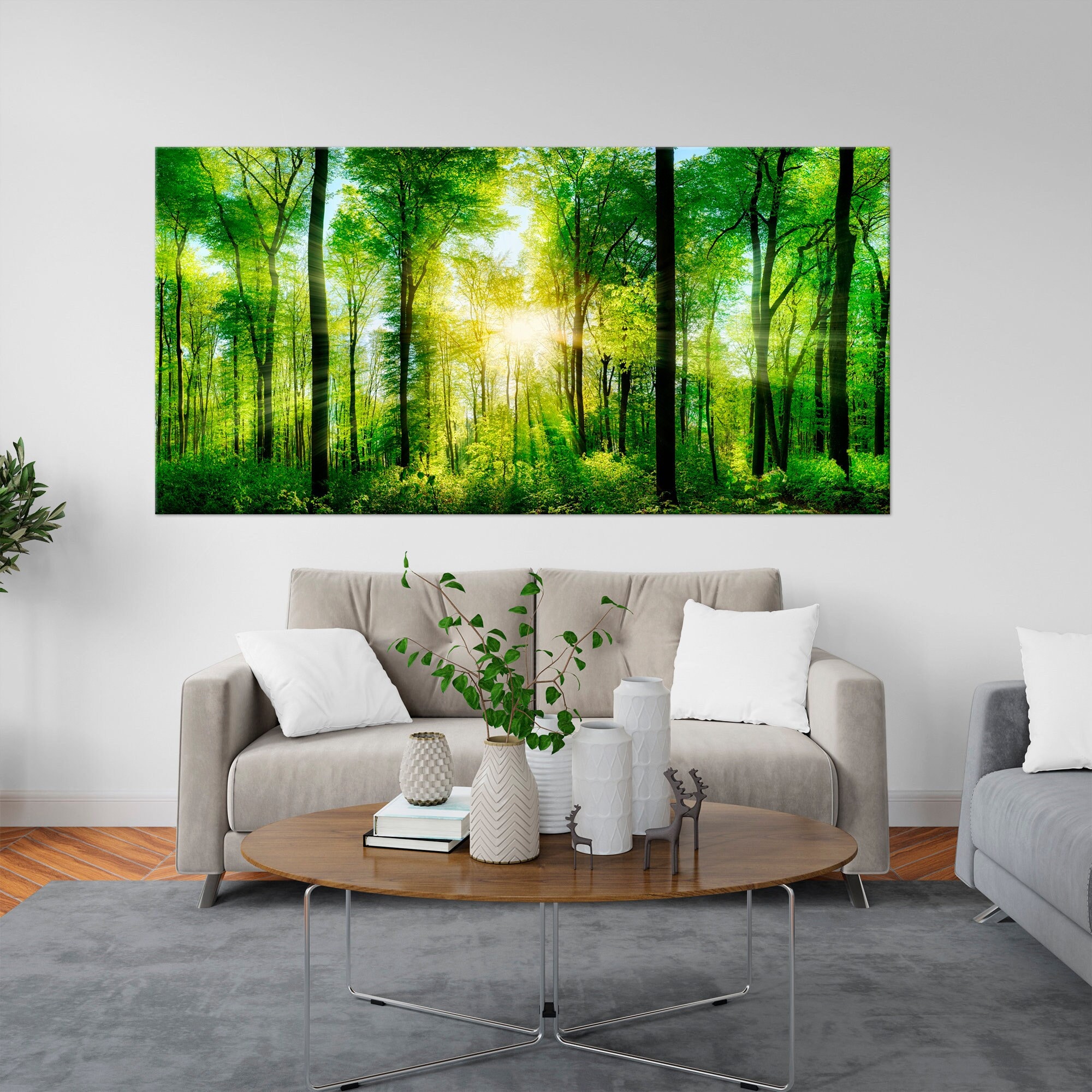 Forest Print Tree Wall Art Sunlight Forest Canvas Green Tree Painting ...