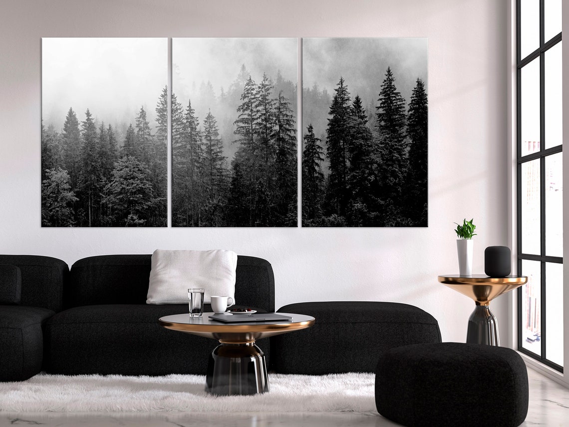 Black White Forest Canvas Wall Art Tree Print Minimalist Art Living ...