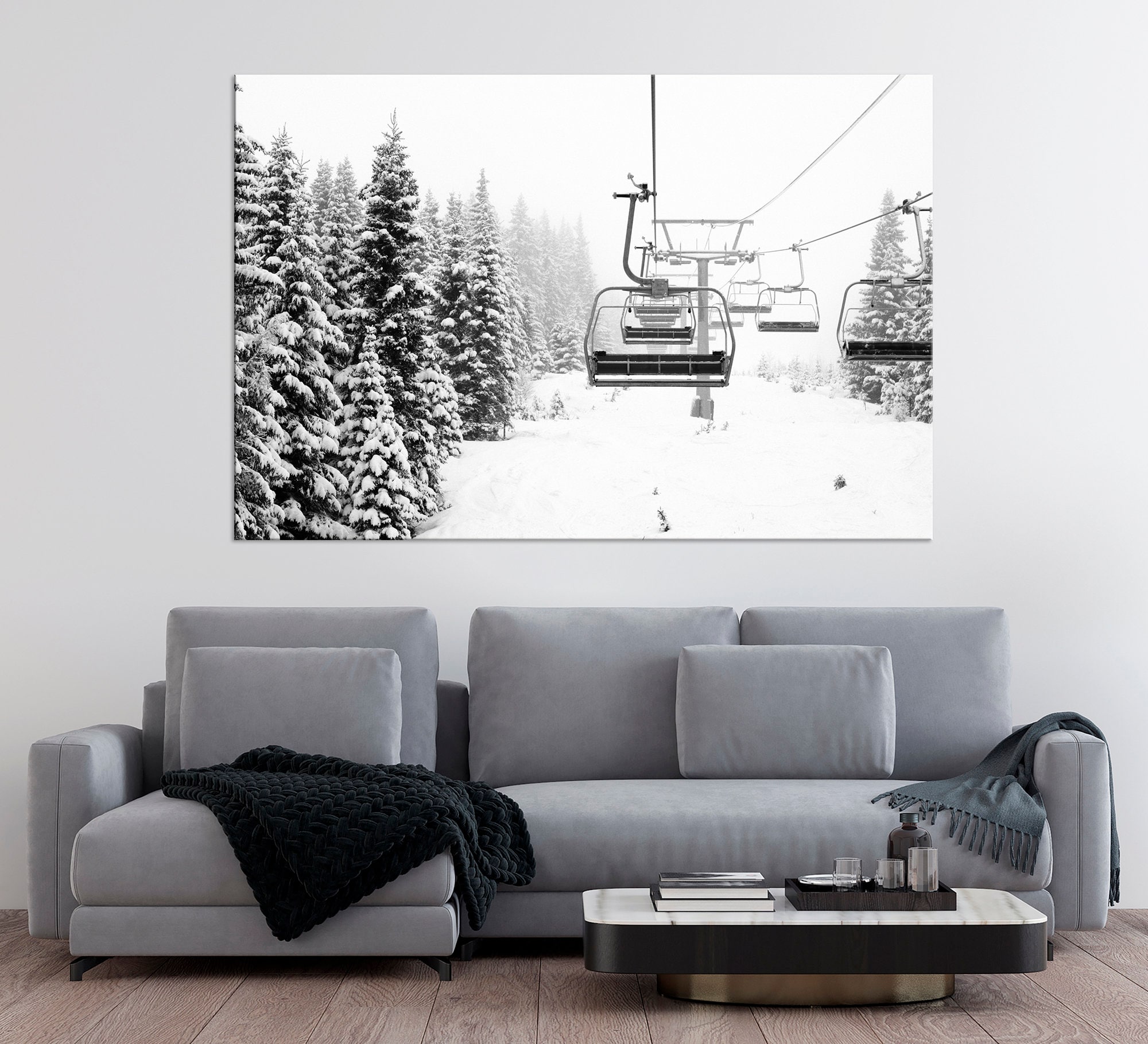 Ski Lift canvas print Snow Covered Spruce Trees Winter wall art Ski decor Skier Gift Ski Resort decor canvas wall art