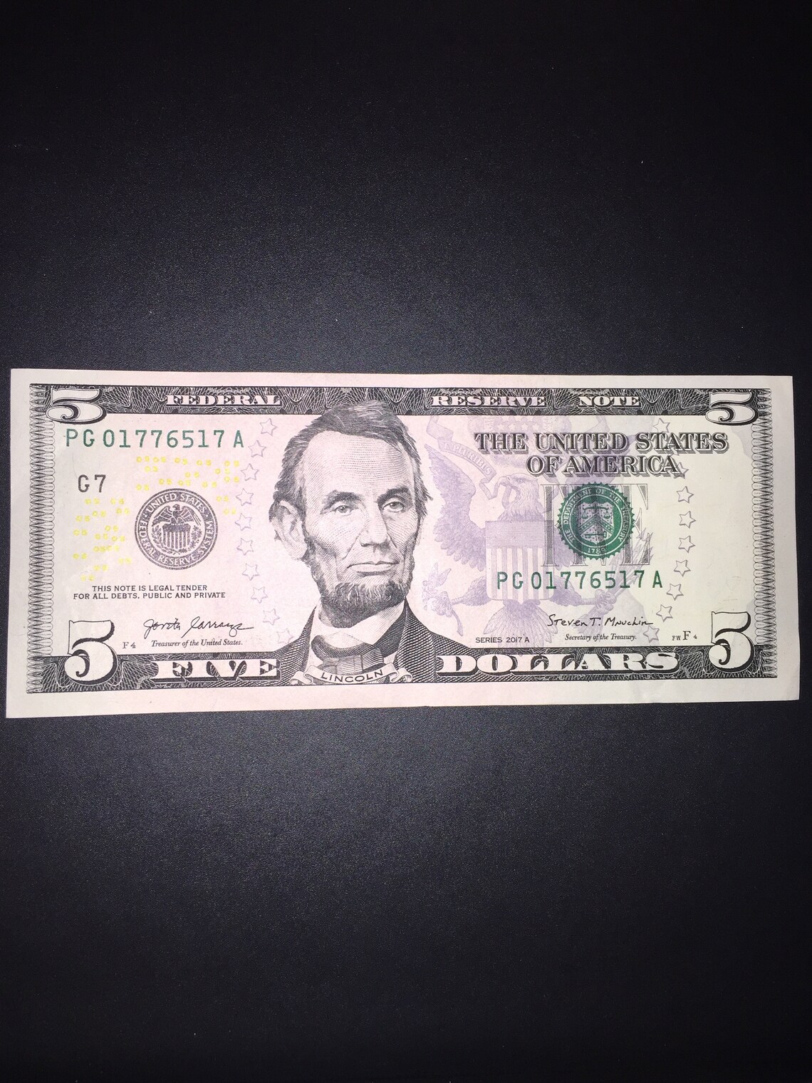 2017 A 5 Dollar Bill Special Date Unique Serial Number 1776 Etsy