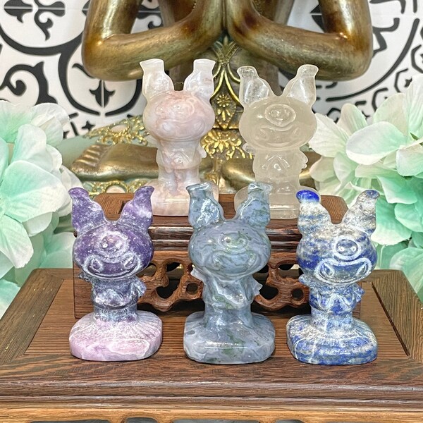 Hand Carved Crystal Kuromi: Healing Gemstone Decor
