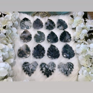 Moss Agate Leaves / Polished Gems / Healing Crystals / Natural Stones / Calming Stones / Home Decor