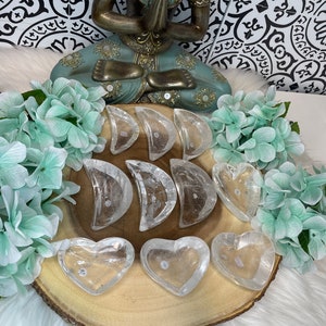 Clear Quartz Heart / Moon Bowls / Polished Gems / Healing Crystals/Home Decor / Master Healer / Natural Stone