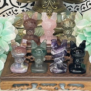 Hand Carved Crystal Kuromi/Strawberry Qtz/Rose Qtz Pyrite/ Indian Agate/Fluorite/Dream Amethyst/Black Obisidian/Sanrio/ Crystal Healing