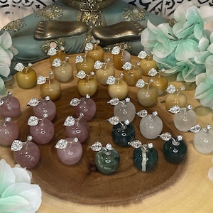 Crystal Carved Apple: Polished Yellow Calcite, Rose Quartz, Moss Agate