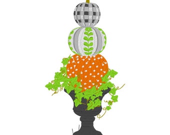 Plaid and Polka Dot Pumpkin Topiary Embroidery Design - Embroidery Design File - Fall Embroidery Design - PES - DST - HUS - Jef - Emb