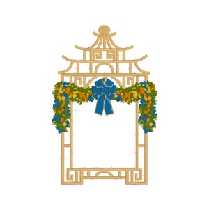 Holiday Pagoda Mirror Embroidery Design - Digital Machine Embroidery Design - Chinoiserie Embroidery Design - PES - DST - JEF