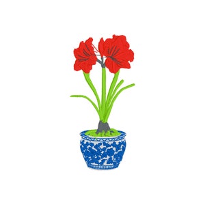 Chinoiserie Christmas Holiday Amaryllis - Machine Embroidery Design File - PES - DST - JEF - hus - exp - emb - vip - vp3