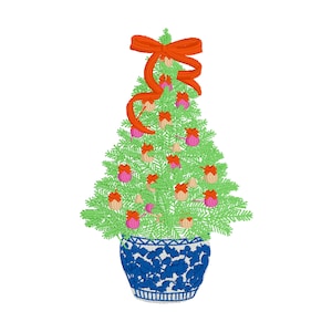 Chinoiserie Chic Christmas Tree - Machine Embroidery Design File - PES - DST - JEF