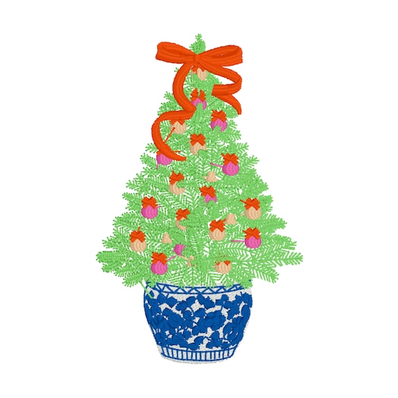 Chinoiserie Chic Christmas Tree - Machine Embroidery Design File - PES - DST - JEF - Hus - Exp - Vp3 - Vip