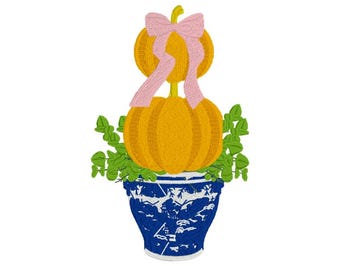 Topiaria di zucca con fiocco e ramo - File di disegno per ricamo a macchina - PES - DST - JEF - Exp - Hus