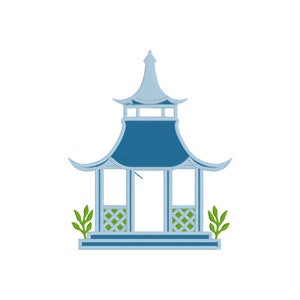 Pagoda Embroidery Design - Machine Embroidery Design File - Chinoiserie Chic Embroidery