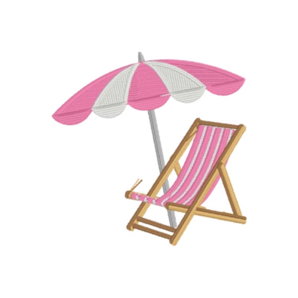 Beach Club - Preppy Beach Chair and Umbrella - Machine Embroidery Digital Design - PES - DST - JEF - hus