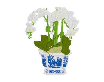 Chinoiserie Orchid - Machine Embroidery Design File - PES - DST - JEF - Hus