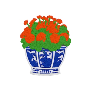 Chinoiserie Geraniums - Machine Embroidery Design File - PES - DST - JEF - Hus