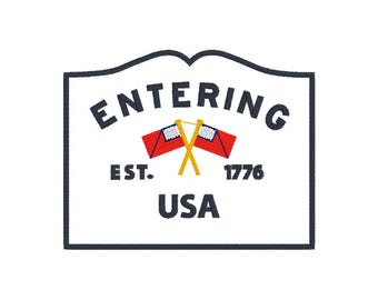 Disegno per ricamo "Entering USA" - 10 x 8,5 cm (file digitale)