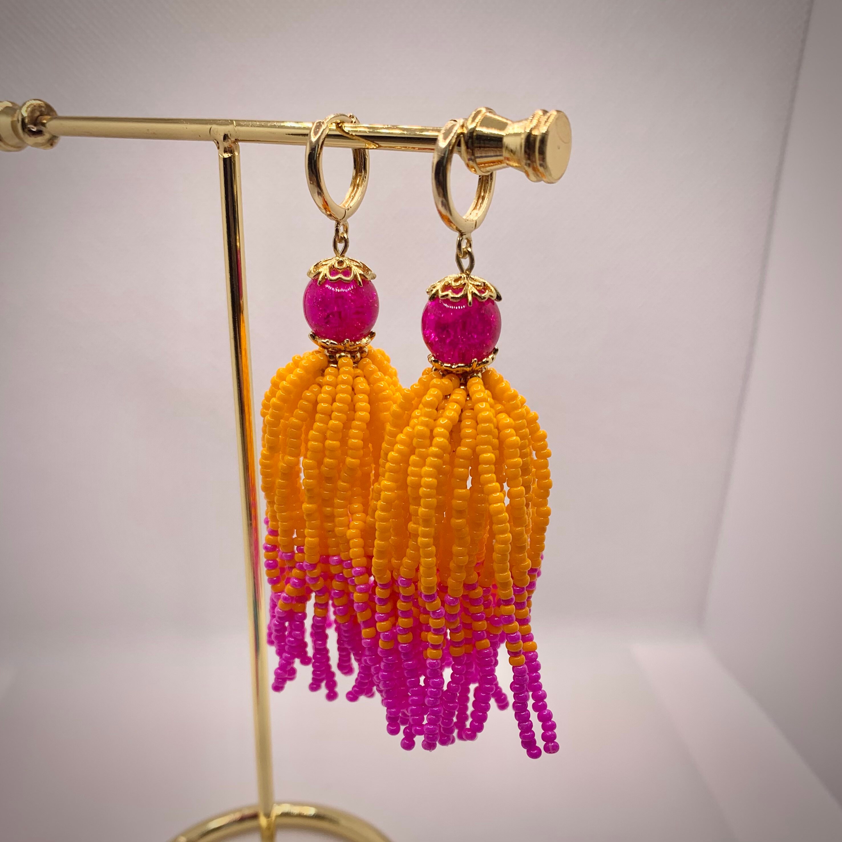 Orange and pink earrings tassel earrings beaded earrings Etsy