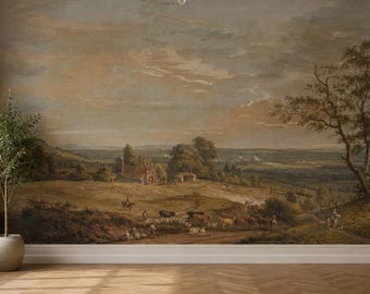 Papel pintado de paisaje vintage, mural de pared campestre inglés, papel pintado rústico autoadhesivo para la decoración de la sala de estar y el dormitorio.