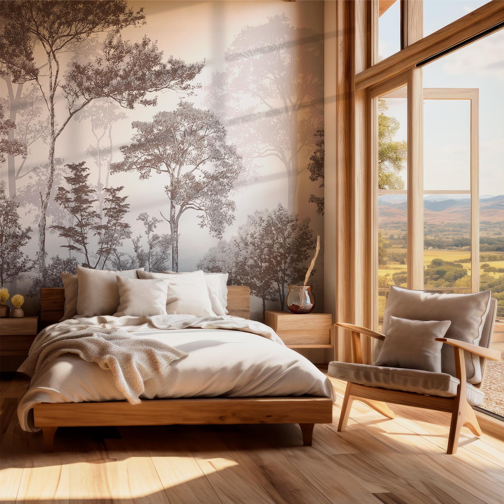Neutral Forest Neutral Forest Wall Mural – Beige and Brown Tree Wallpaper – Modern ...
