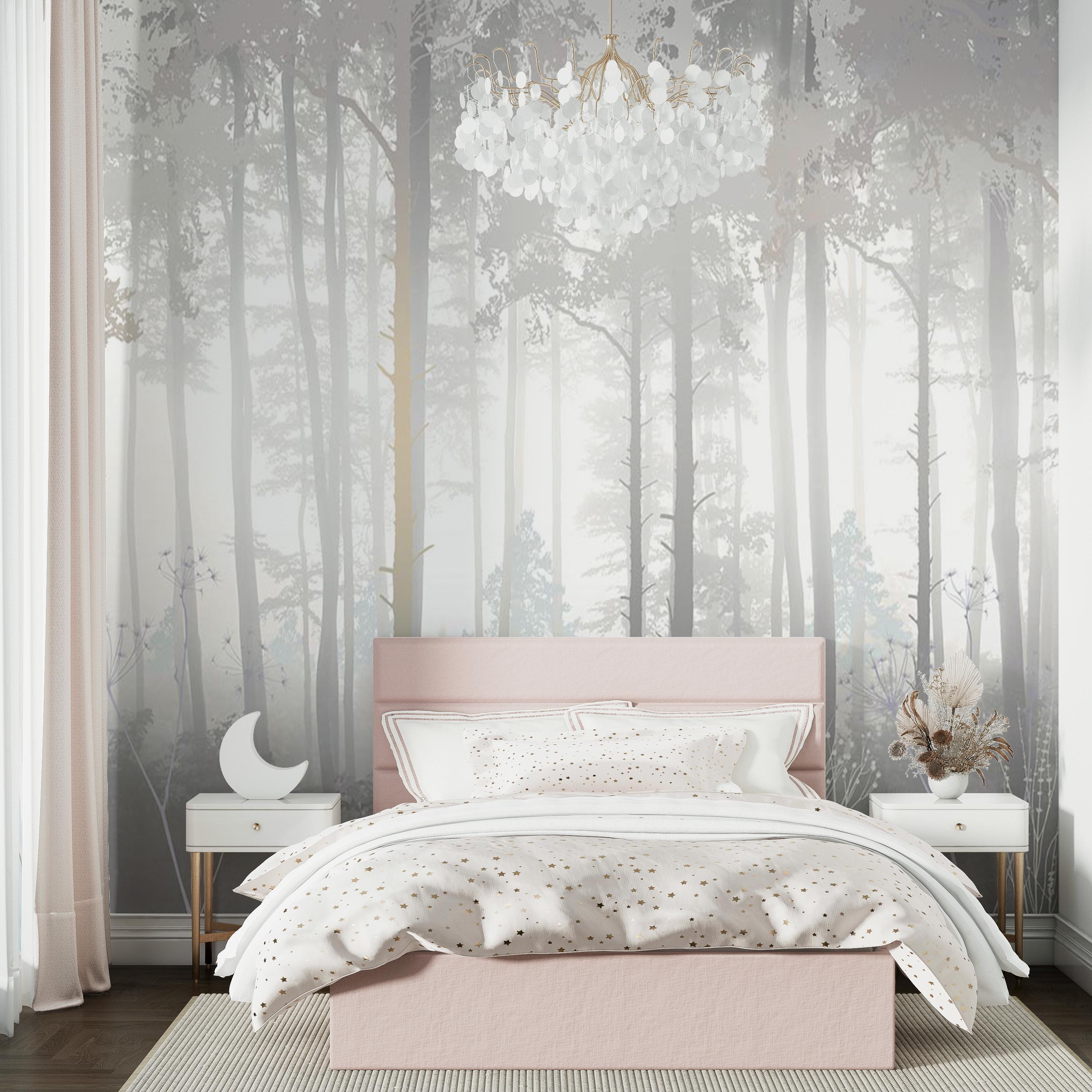 Misty Forest Wallpaper Mural-serene Foggy Forest Wall Mural-enchanting ...