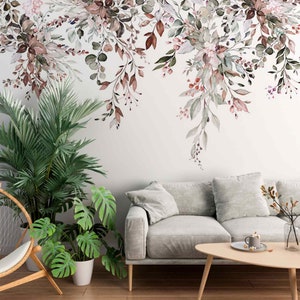 Botanical Wallpaper Floral Seamless Border Plant Motifs Tropical Wall ...