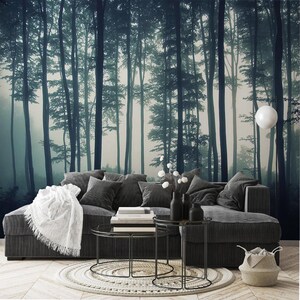 Enchanting Foggy Forest Wall Mural-Mystical Woodland Scene Wallpaper-Woodland Wall Mural - Foggy Forest Wallpaper-Mystical Forest Wall Mural