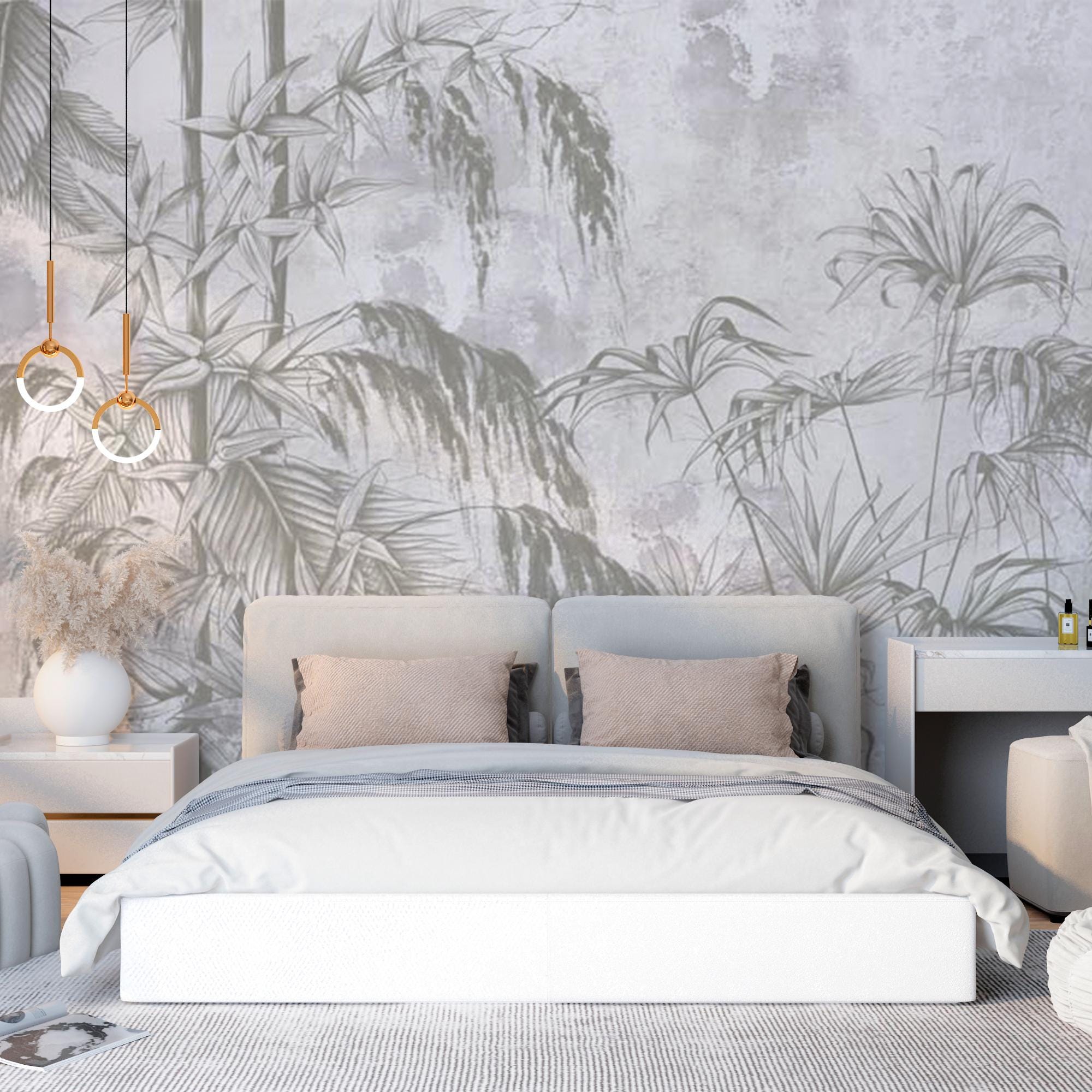 Palm Leaf Peel and Stick Wallpaper -neutral Botanical Wallpaper ...