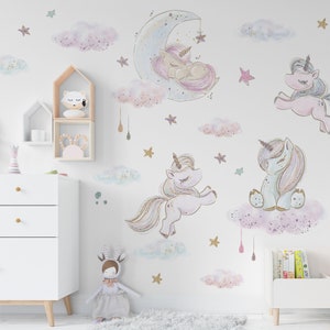 Unicorn Wall Decals – Peel and Stick Removable Stickers for Girls Room, Nursery, Baby Room – Twinkling Unicorn Kids Wall Decor