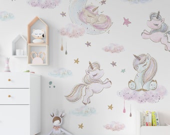 Rainbow Unicorn Wall Decals - Peel & Stick Nursery Wall Decor For Kids Rooms & Parties