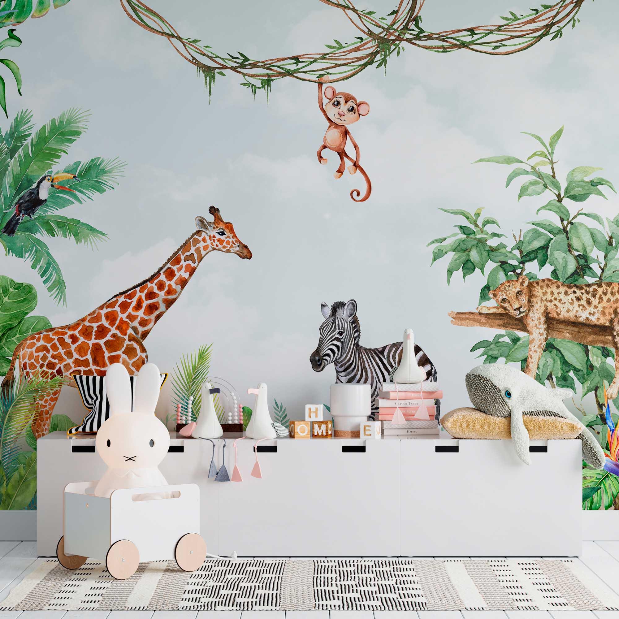 Jungle Animals Peel and Stick Mural, Nursery Removable Wallpaper 005 - Etsy