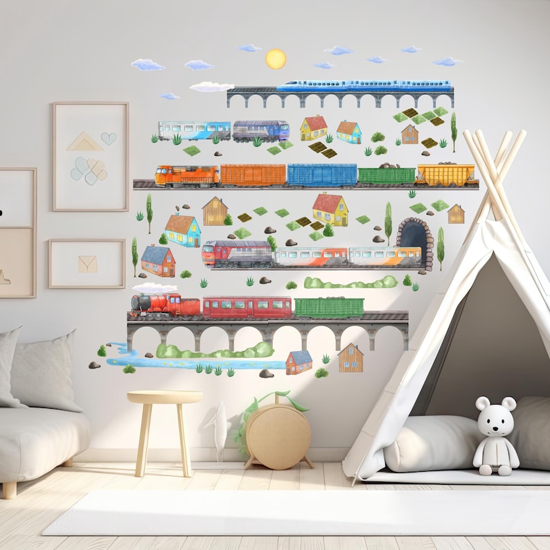 Train Wall Decals for Kids Rooms – Peel-and-stick Railroad Stickers ...