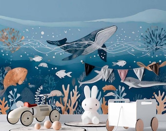 Underwater Sea Life Wallpaper Mural-Sea Fish Wall Mural Wallpaper-Nursery Wallpaper-Kids Room Wallpaper-Nursery Wallpaper for Kids