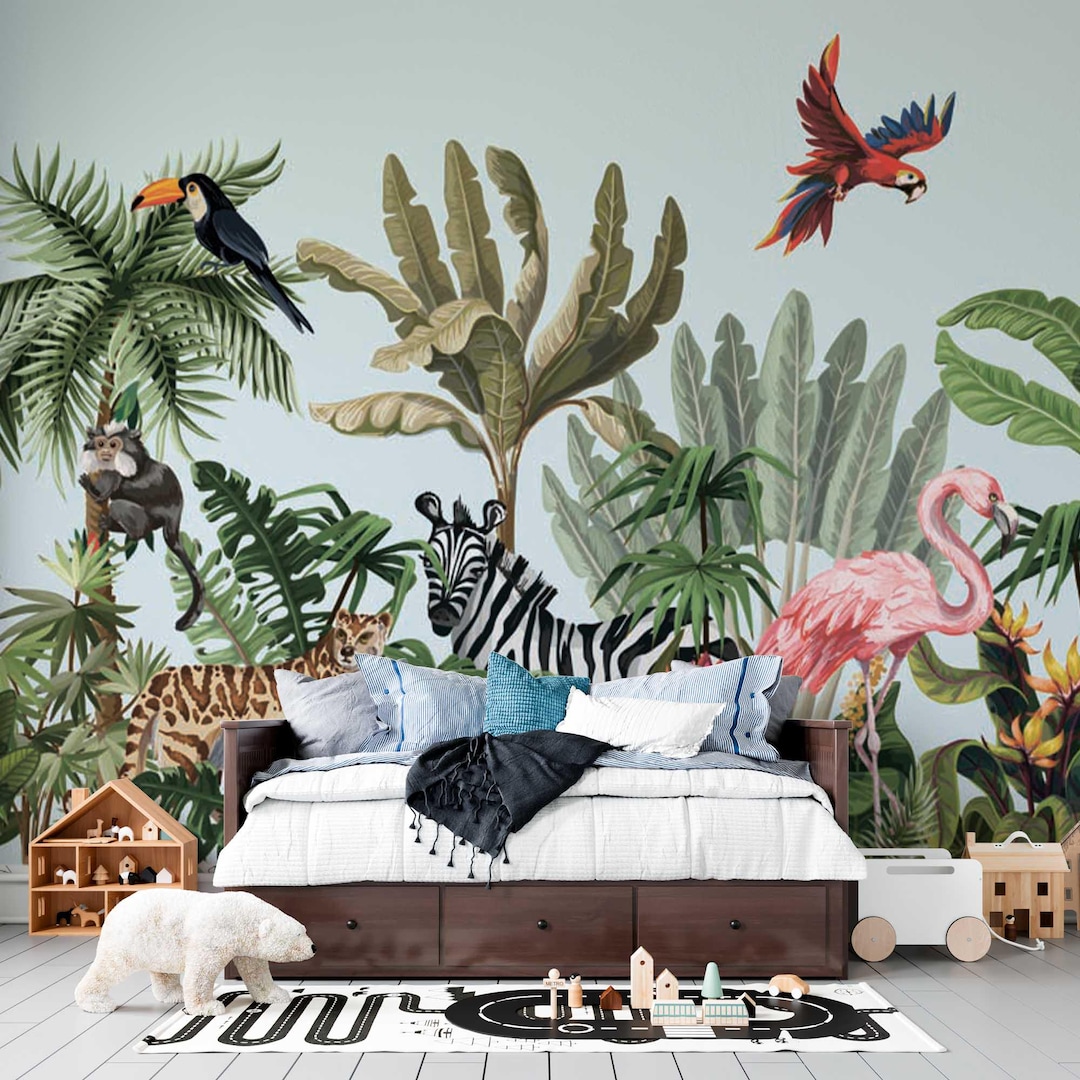 Safari Animals Peel and Stick Wallpaper, Jungle Nursery Decor - Etsy