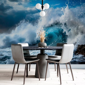 Aqua Ocean Wallpaper - Sea Foam Wallpaper - Wellen im Ozean Wandbild - Atemberaubende Wellenstruktur Tapete - Abstrakte Marine Wandkunst