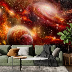 Carta da parati murale Galaxy - Decorazione da parete spaziale - Arte da parete spaziale - Carta da parati per cameretta dei ragazzi Carta da parati tradizionale non tessuta non incollata - Asilo nido spaziale