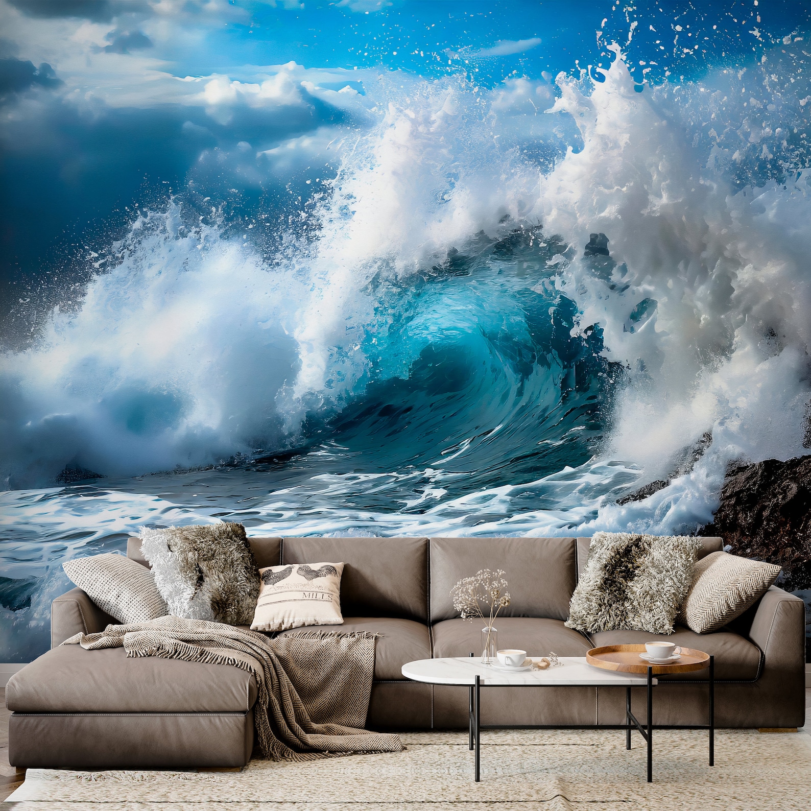 Ocean Mural Wallpaper Abstract Waves Peel and Stick Wall Paper Self Adhesive