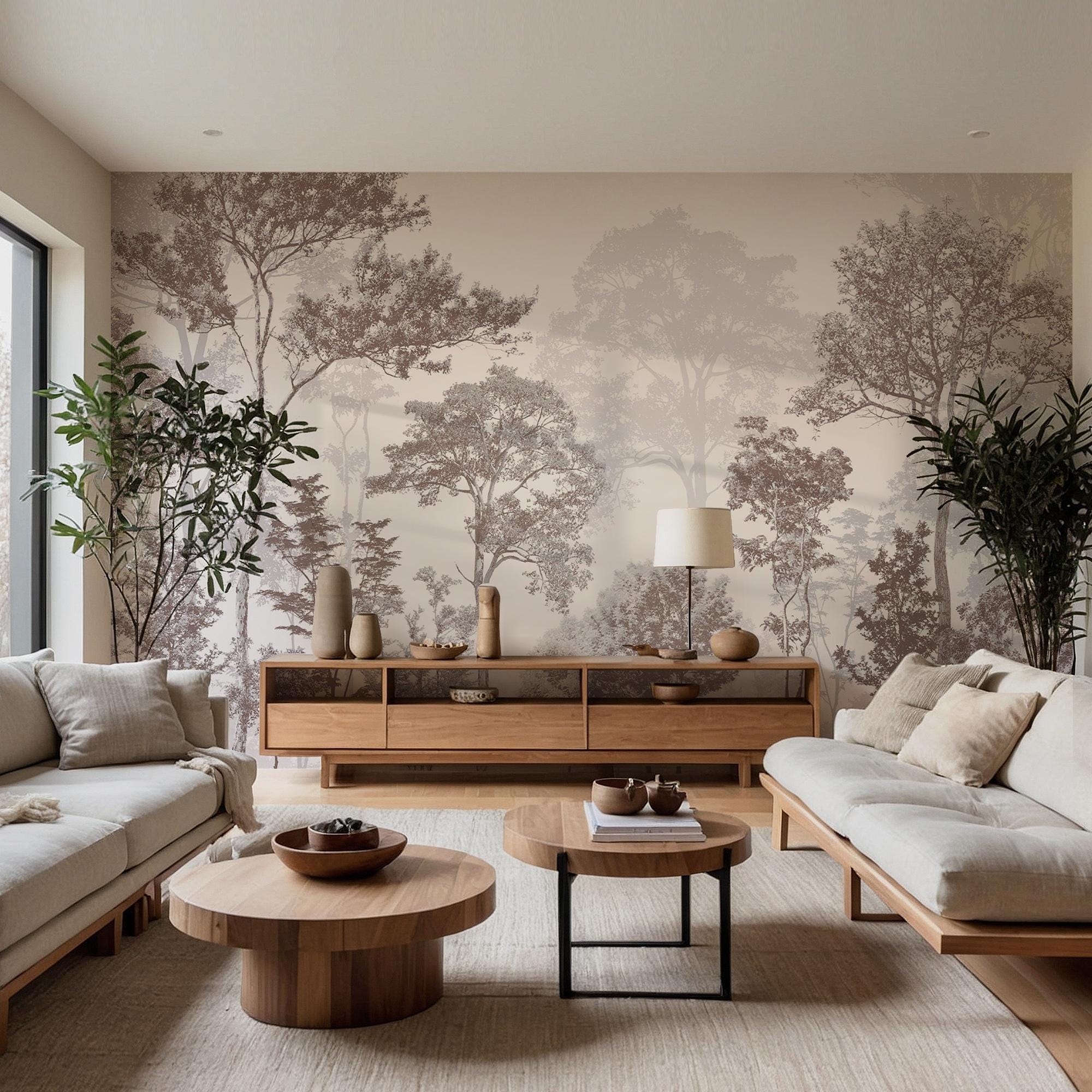 Neutral Forest Neutral Forest Wall Mural – Beige and Brown Tree Wallpaper – Modern ...