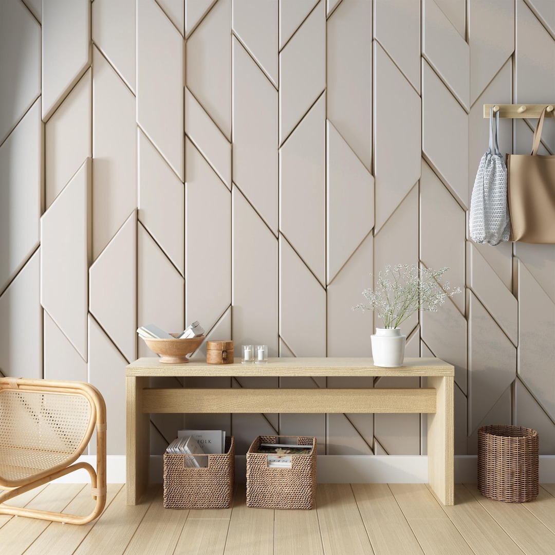 3D Geometric Wall Mural-white Diamond Pattern Wallpaper-modern ...