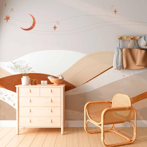 Carta da parati astratta con notte stellata - Carta da parati sfumata beige chiaro arancione per soggiorno, camera dei bambini - Carta da parati glamour - Carta da parati per il bagno