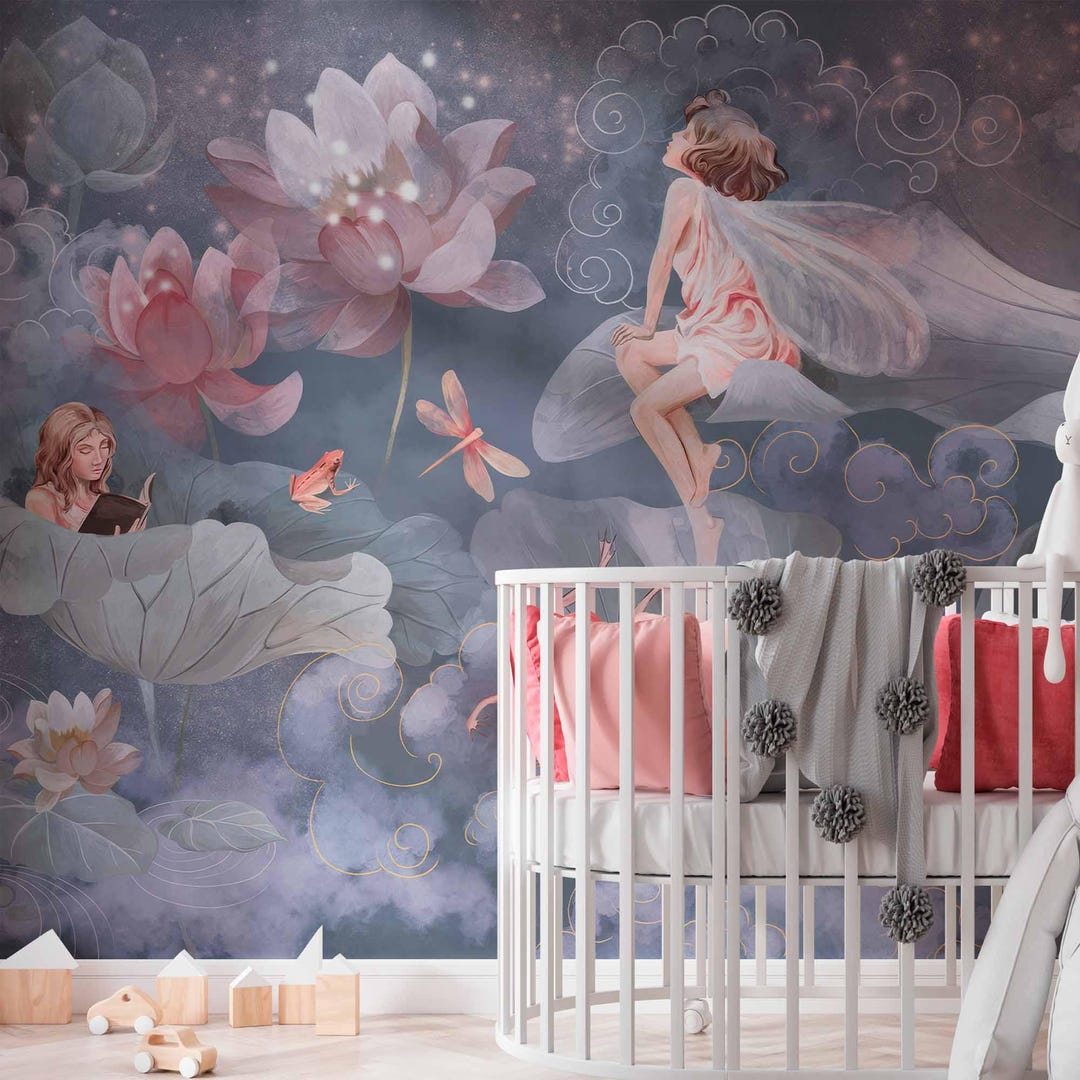 Fairy Girl Wallpaper Mural - Baby Girl Room Wall Decor -whimsical ...