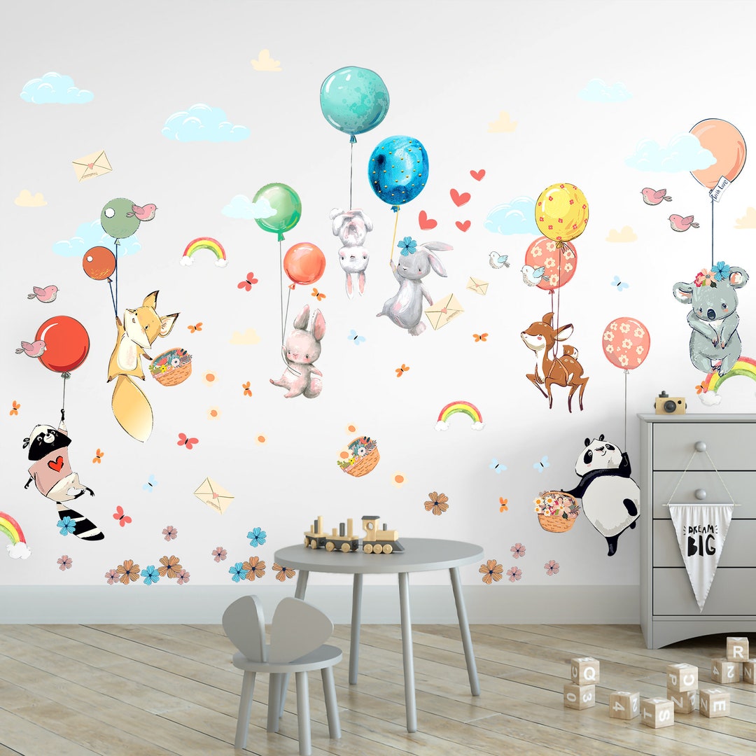 Wall Decal for Kids Room Animals With Balloons Wall Decals Nursery Wall