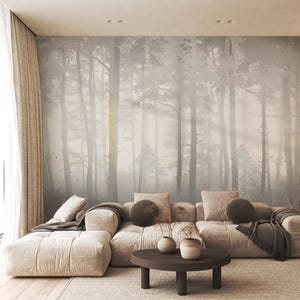 Foggy Forest Wall Mural – Misty Woodland Wallpaper – Custom Peel & Stick or Non-Woven